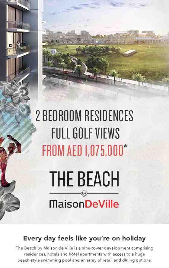 2 bedroom apartments at The Beach by Maison DeVille at Akoya Oxygen starting from AED1,075,000.